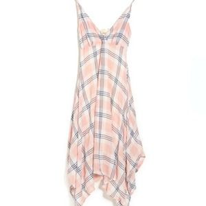 Lovestitch Plaid Print Asymmetrical Empire Waist Spaghetti Strap Dress, L